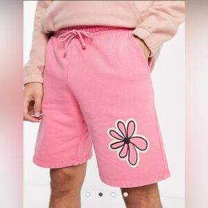J605. ASOS DESIGN oversized jersey shorts in pink with flower print XXS NWOT